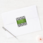 Damast zwart, wit en groen Bruiloft Dank u Vierkante Sticker (Envelop)