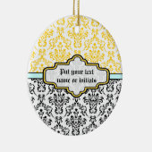 Damast zwart wit geel aqua ornament (Rechts)