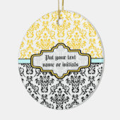 Damast zwart wit geel aqua ornament (Links)