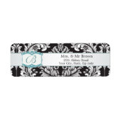 Damast zwart wit Monogram B Bruiloft Avery Etiket (Voorkant)