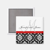 Damast Zwart Wit Rood Monogram Namen Magneet (Voorkant / Achterkant)