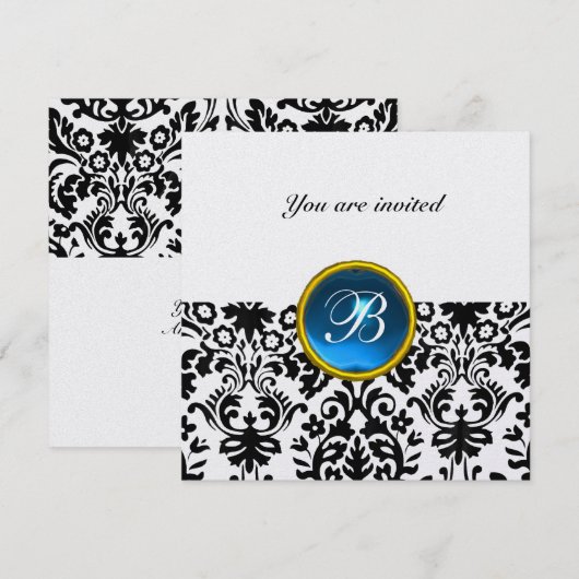 DAMASTEN EDELSTEEN MONOGRAM safier blauw ijs Kaart (Voorkant / Achterkant)