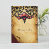 DAMASTEN PARCHMENT EN ROZE KORAALROZEN KAART (Staand voorkant)