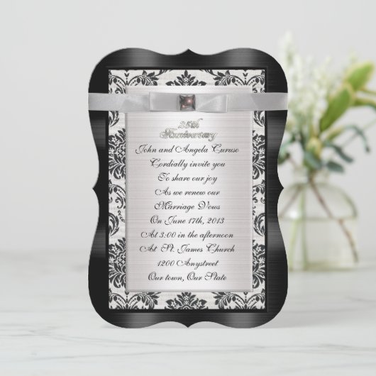 Damasten uitnodiging voor hernieuwing van huwelijk (Staand voorkant)