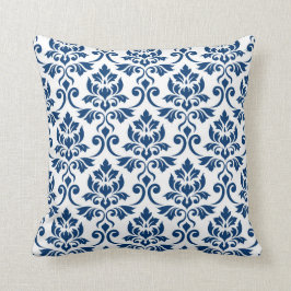 Damastpatroon Feuille donkerblauw op wit Kussen
