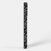 Damastpatroon Feuille Grijs op Zwart iPhone Hoesje (Rechterkant)