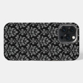 Damastpatroon Feuille Grijs op Zwart iPhone Hoesje (Achterkant horizontaal)