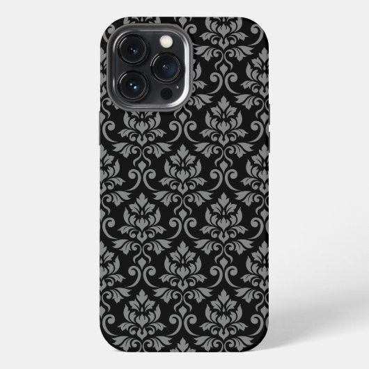 Damastpatroon Feuille Grijs op Zwart iPhone Hoesje (Achterkant)