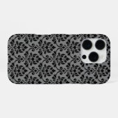 Damastpatroon Feuille Zwart op Grijs iPhone Hoesje (Achterkant horizontaal)