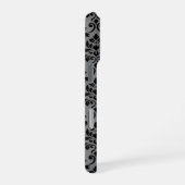Damastpatroon Feuille Zwart op Grijs iPhone Hoesje (Rechterkant)