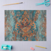  damastpatroon Koper Blauwgroen decoupage Tissuepapier (Craft)