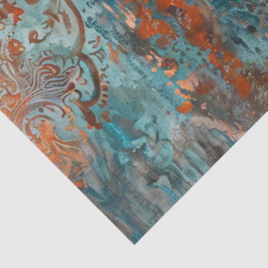  damastpatroon Koper Blauwgroen decoupage Tissuepapier (Detail)