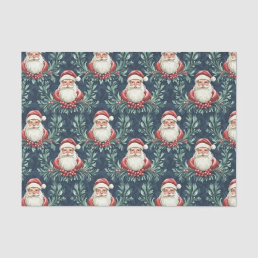 Damastpatroon met kerstmannengezichten tissuepapier (Voorkant)