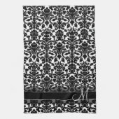 Damastpatroon met monogram - Zwart en Wit Theedoek (Verticaal)