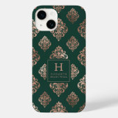 Damastpatroon Monogram Roze Goud Smaragdgroen Case-Mate iPhone Case (Achterkant)