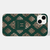 Damastpatroon Monogram Roze Goud Smaragdgroen Case-Mate iPhone Case (Achterkant (horizontaal))