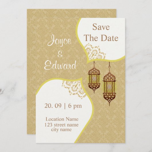 Damastpatroon voor islamitische bruiloft kaart (Voorkant / Achterkant)