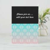 Damastpatroon Wit over roze gemengd met turquoise Kaart (Staand voorkant)