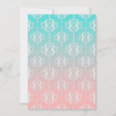 Damastpatroon Wit over roze gemengd met turquoise Kaart (Achterkant)