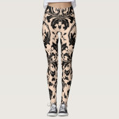 Damastpatroon | Zwart & Perzik Beige Leggings (Voorkant)