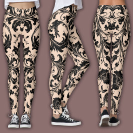 Damastpatroon | Zwart & Perzik Beige Leggings