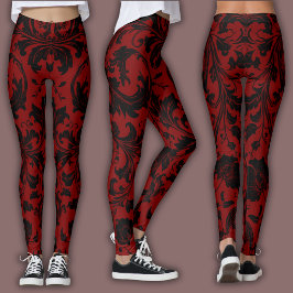 Damastpatroon | Zwart & Rode Wijn Leggings