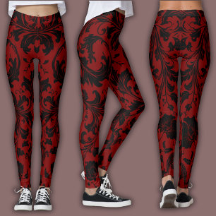 Damastpatroon Zwart & Rode Wijn Leggings