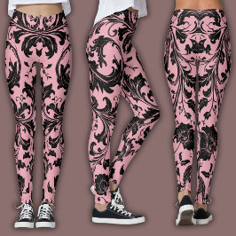Damastpatroon | Zwart & Roze Blush  Leggings