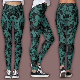 Damastpatroon | Zwart & Teal Leggings
