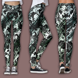 Damastpatroon | Zwart, Wit & Groen Leggings
