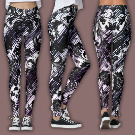 Damastpatroon | Zwart, Wit & Indigo Leggings