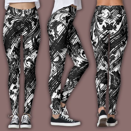 Damastpatroon | Zwart & Wit Leggings