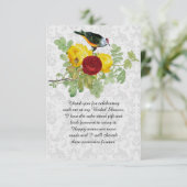Damastrozen en Liedvogel Bruiloop  Bedankkaart (Staand voorkant)