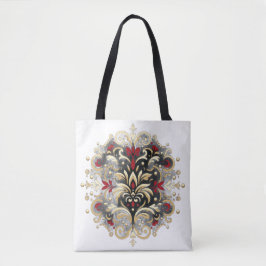 Damaststijl in rood, goud en zwart tote bag