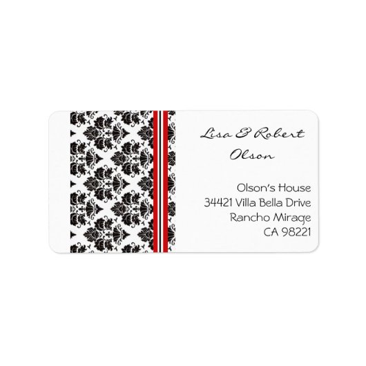 Damasvaten in label met elegante rood adres (Voorkant)