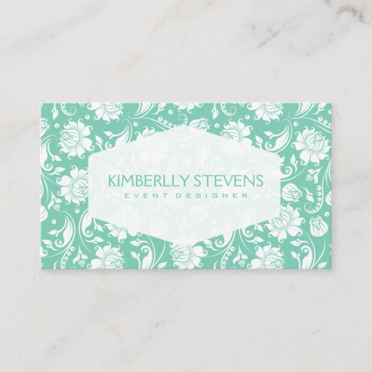 Damasvaten, wit en mint-groen Visitekaartje (Voorkant)