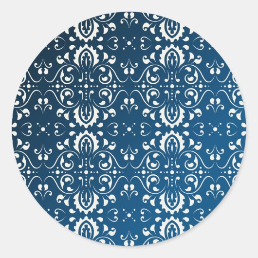 Damaswit op blauwe + zwarte bg ronde sticker (Voorkant)