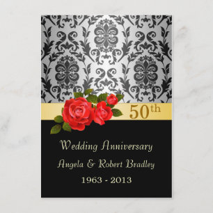 Damaszwart, rode roos 50th Wedding Jubileum Kaart
