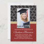 Damaszwart, rood Afstuderen Aankondiging Foto (Voorkant)