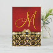 Damaszwart rood goud "elegante bruiloft" kaart (Staand voorkant)