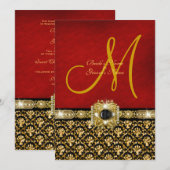 Damaszwart rood goud "elegante bruiloft" kaart (Voorkant / Achterkant)