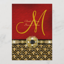 Damaszwart rood goud "elegante bruiloft" kaart