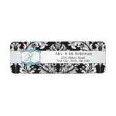 Damaszwart wit Monogram R Wedding Etiket (Voorkant)