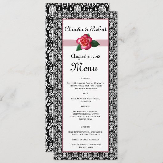 Damaszwart-wit, rood-roodroodbruiningsmenu menu (Voorkant / Achterkant)