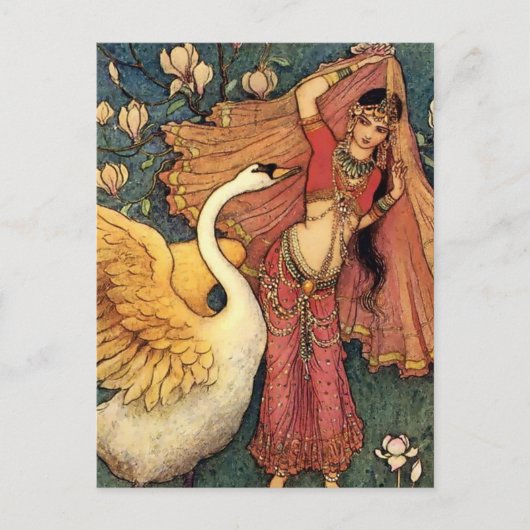 “Damayanti and the Swan” by Warwick Goble Briefkaart (Voorkant)