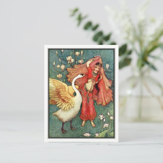 Damayanti en de Swan door Warwick Goble Briefkaart (Staand voorkant)