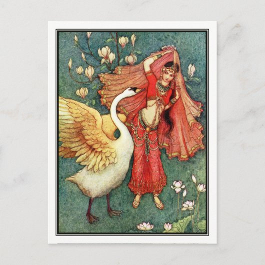 Damayanti en de Swan door Warwick Goble Briefkaart (Voorkant)