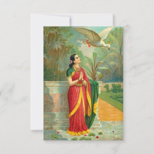 Damayanti en Swan door Raja Ravi Varma Bedankkaart (Voorkant)