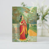 Damayanti en Swan door Raja Ravi Varma Bedankkaart (Staand voorkant)
