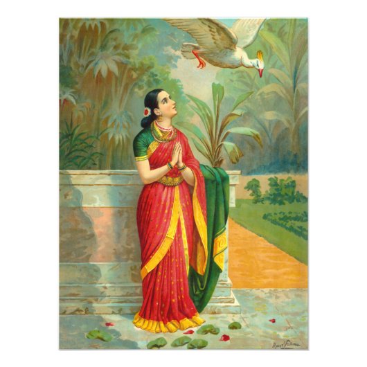 Damayanti en Swan door Raja Ravi Varma Foto Afdruk (Voorkant)